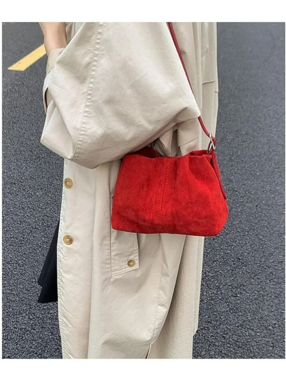 Vintage Suede Small Tote Bag | Drawstring Bucket Crossbody Purse for Everyday